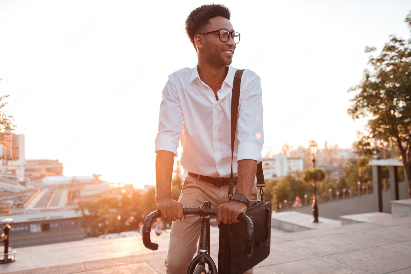 Concentrated Young African Man Early Morning With Bicycle 171337 12948