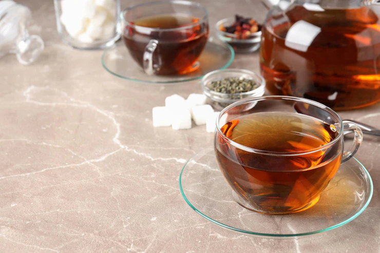 Concept Hot Drink With Tea Beige Textured Background 185193 72546