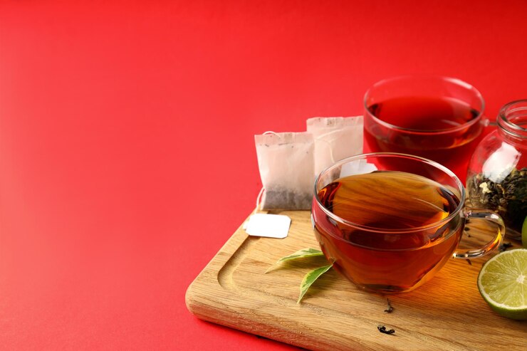 Concept Hot Drink With Tea Red Background 185193 68933