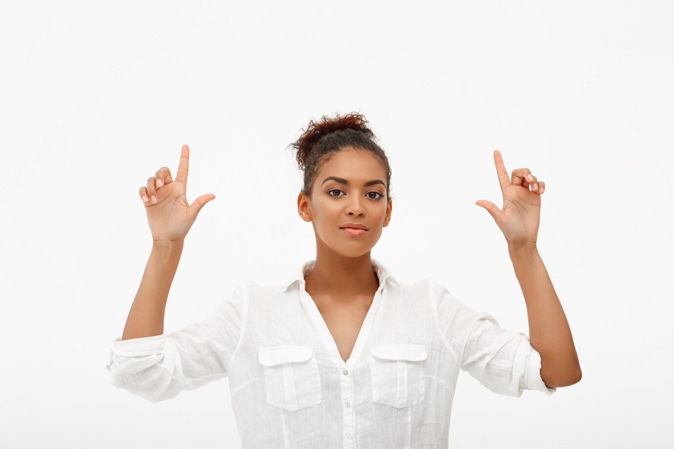 Confident African American Woman Pointing Up 176420 16334