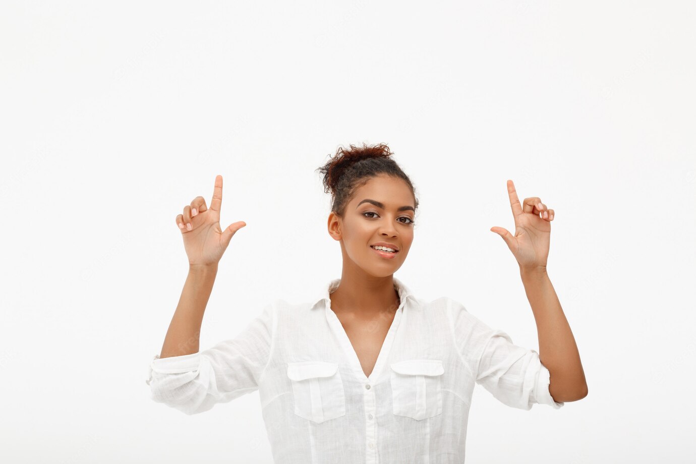 Confident African American Woman Pointing Up 176420 16335