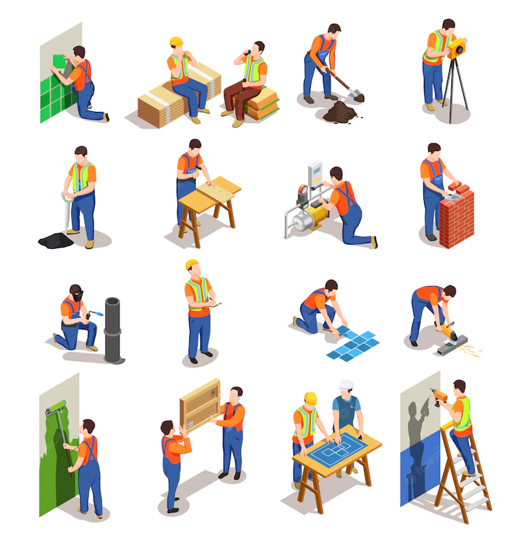 Construction Workers With Professional Equipment Collection 1284 32499