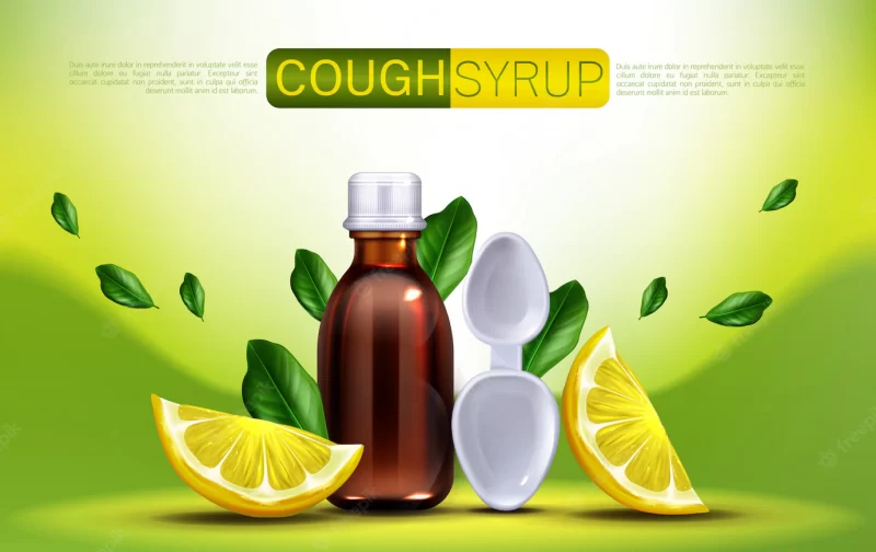 Cough syrup with lemon flavor banner Free Vector