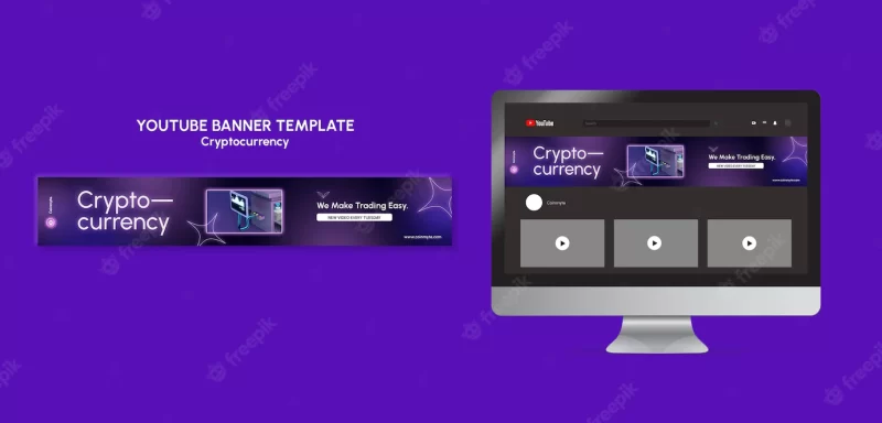 Cryptocurrency design template of youtube banner Free Psd