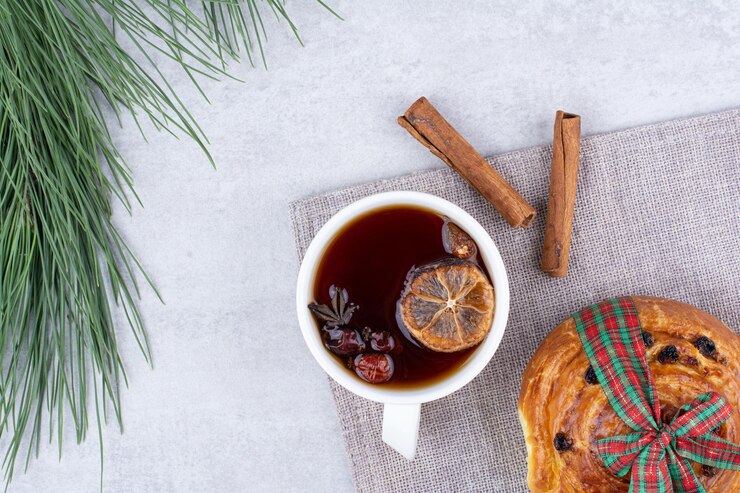 Cup Herbal Tea With Raisin Roll Tablecloth High Quality Photo 114579 69075
