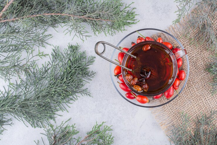 Cup Tea With Fresh Rosehips Marble Table High Quality Photo 114579 67974