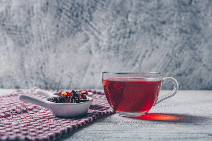 Cup Tea With Tea Herbs Side View Gray Textured Background 176474 5153