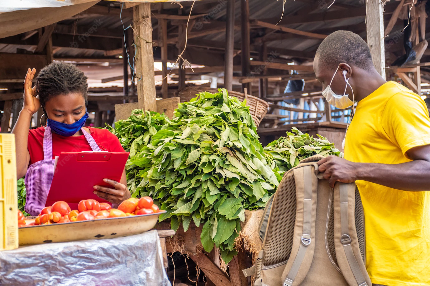 Delivery Worker Picking Up Package From Local African Market Trader 181624 45424