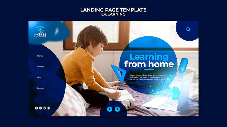 E-learning landing page template design Premium Psd