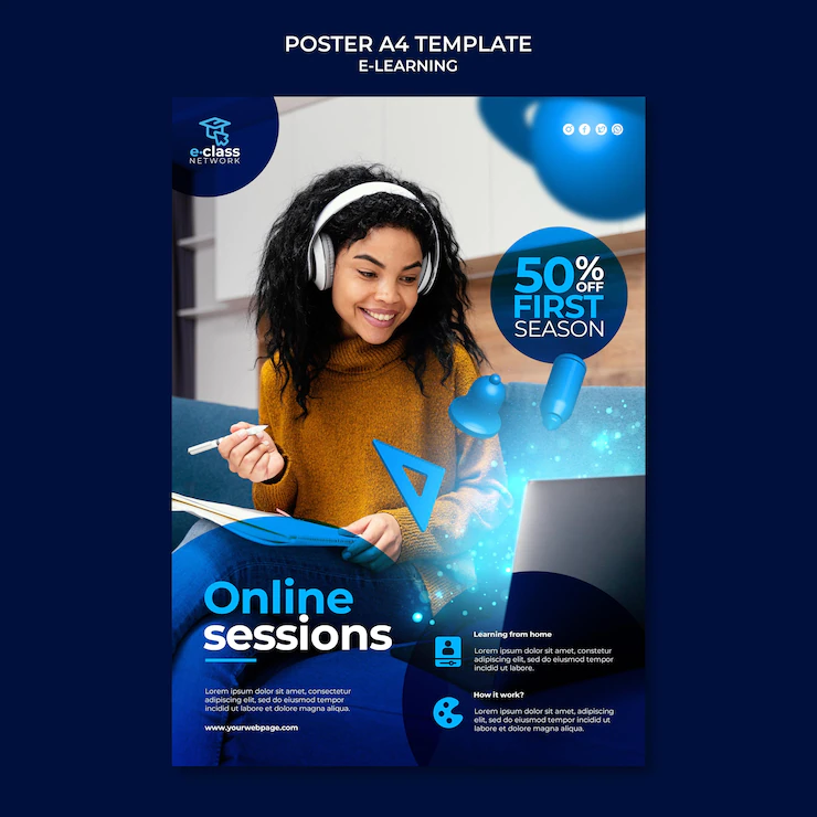 E-learning poster template design Free Psd