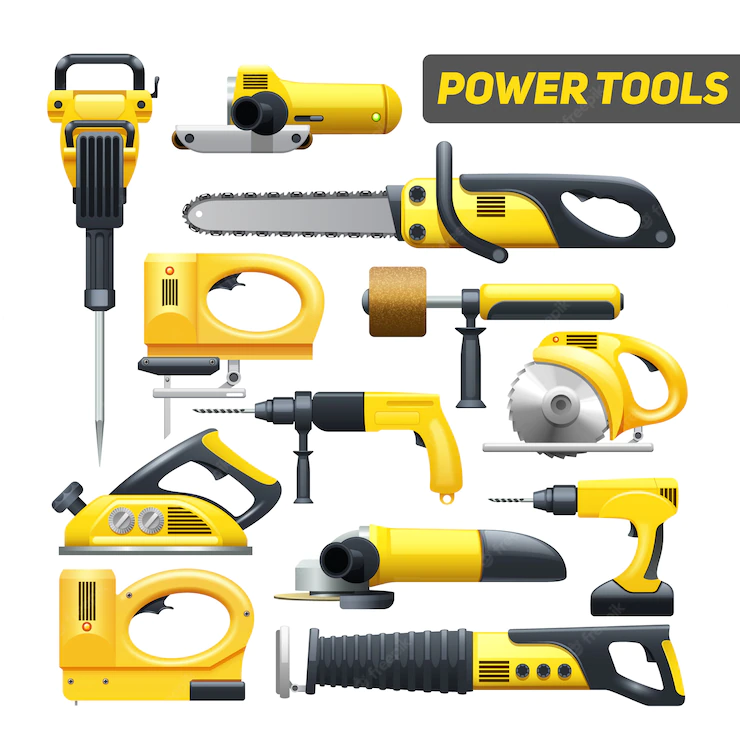 Electric Power Construction Worker Tools Flat Pictograms Set Black Yellow 1284 6269