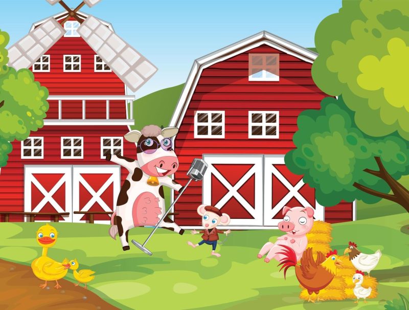 Farm scene with many animals Free Vector