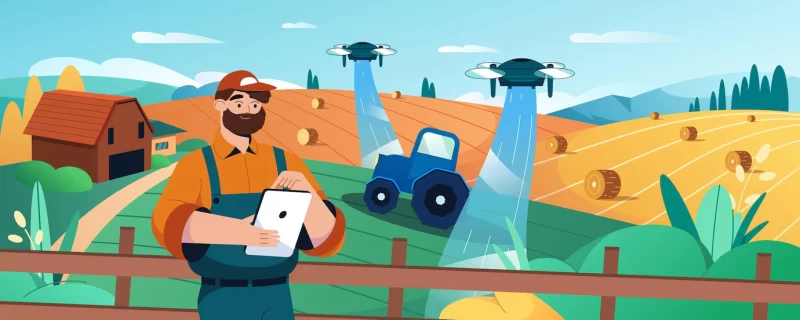 Farmer using robot drone to irrigation of agricultural field Free Vector