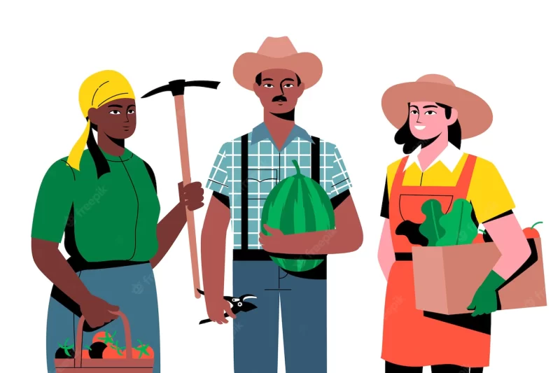 Farmers holding different products Free Vector