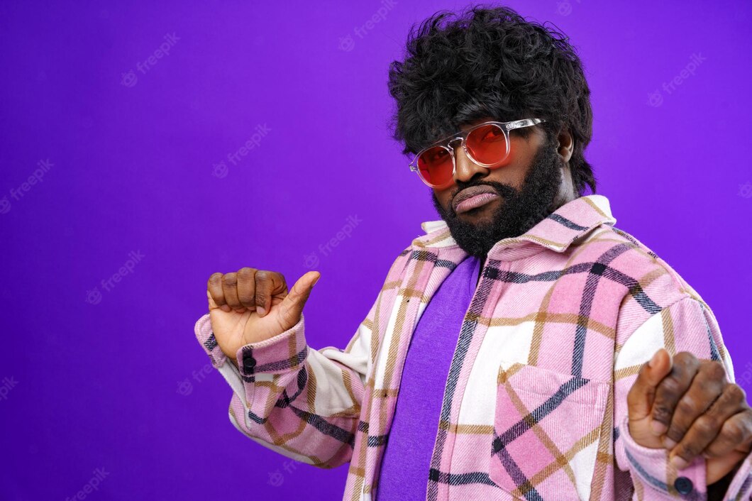 Fashion Portrait African American Man Glasses Against Purple Background 93675 134949
