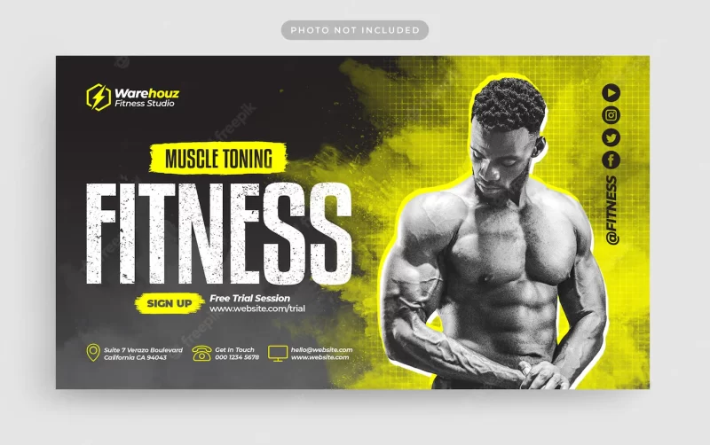 Fitness gym web banner and youtube thumbnail Premium Psd