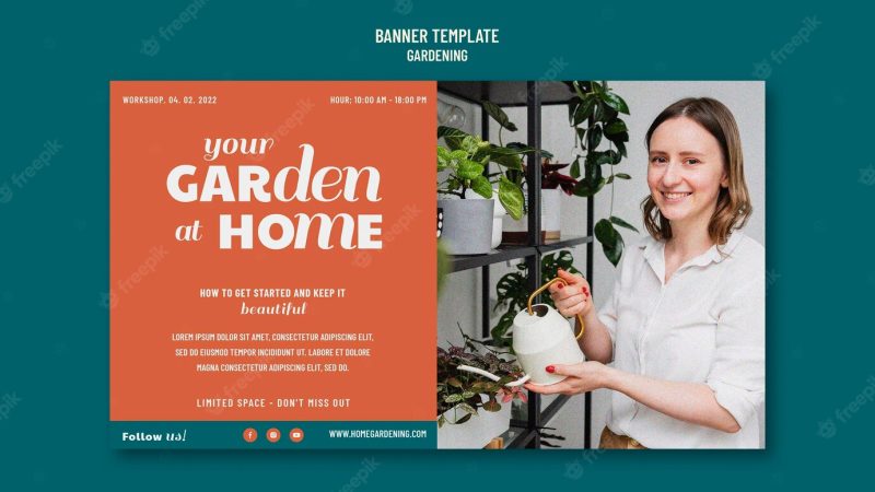 Flat design banner gardening template Free Psd