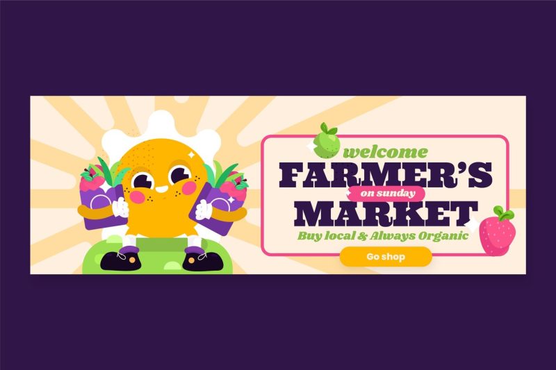 Flat design farmers market banner Free Vector