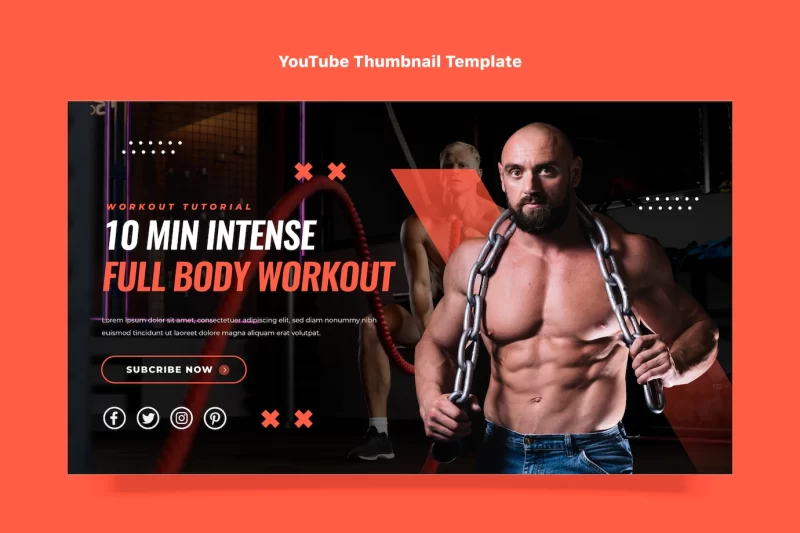 Flat design fitness youtube thumbnail template Free Vector
