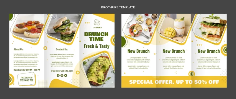 Flat design food brochure Free Vector