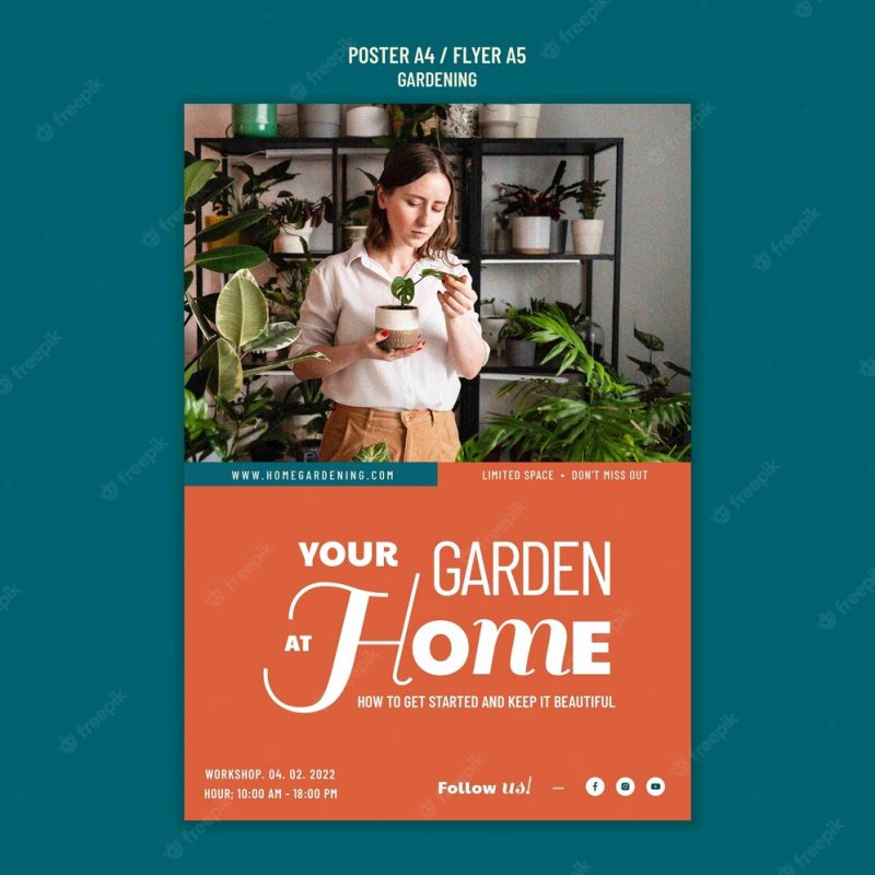 Flat design poster gardening template Free Psd