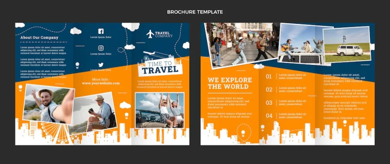 Flat design travel brochure template Free Vector