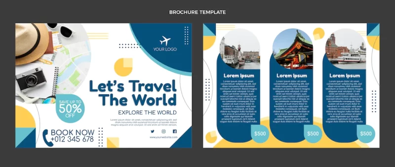 Flat design travel brochure Free Vector