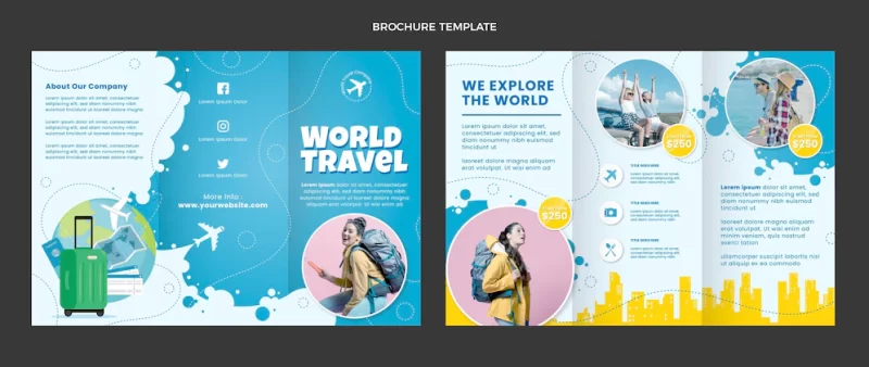 Flat design travel brochure Free Vector