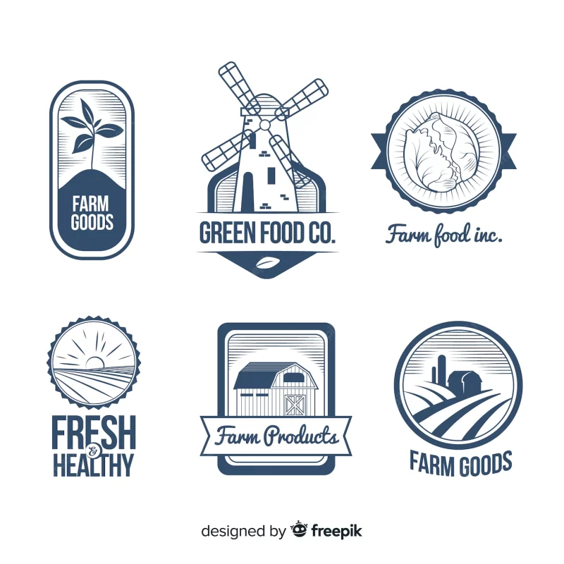 Flat farm logo collection Free Vector