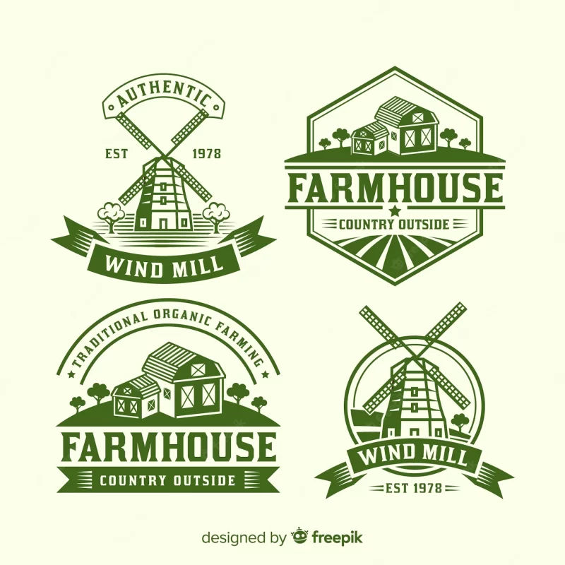 Flat farm logo collection Free Vector