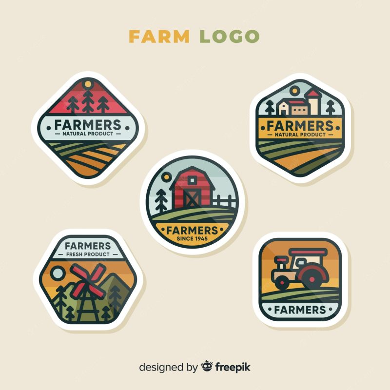 Flat farm logo collection Free Vector