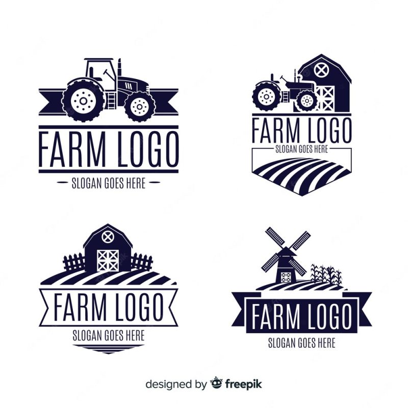 Flat farm logo collection Free Vector