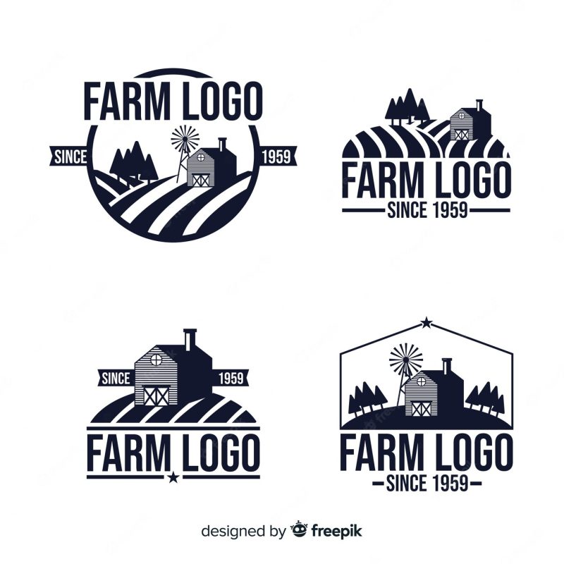 Flat farm logo collection Free Vector