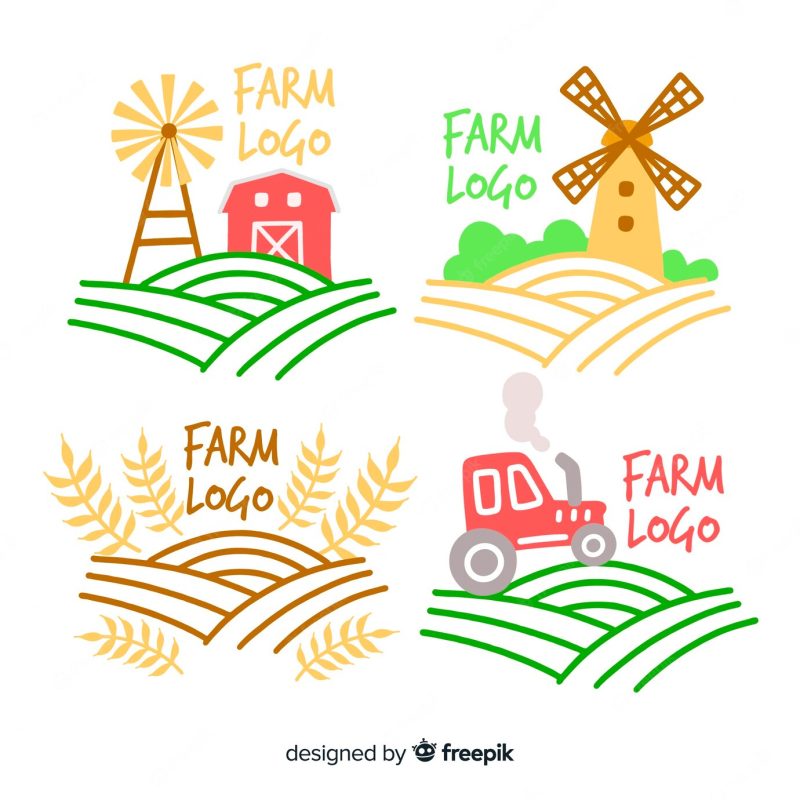 Flat farm logo collection Free Vector