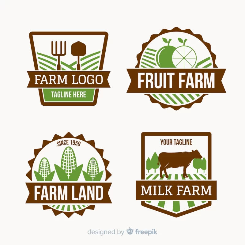 Flat farm logo collection Free Vector