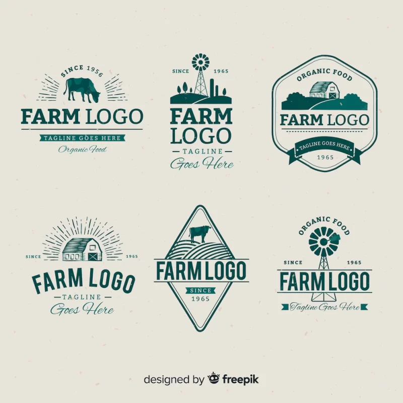 Flat farm logo collection Free Vector