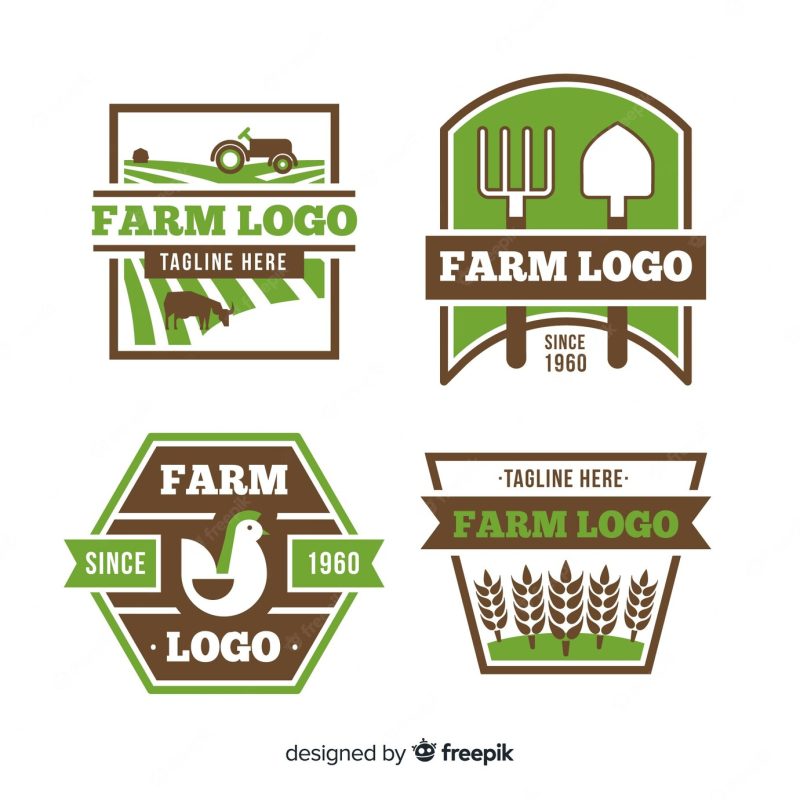 Flat green farm logo collection Free Vector