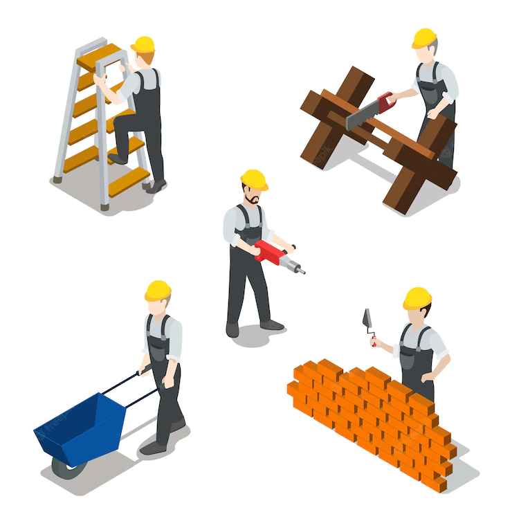 Flat Isometric Builder Construction Worker Icon Set Concept 126523 1691