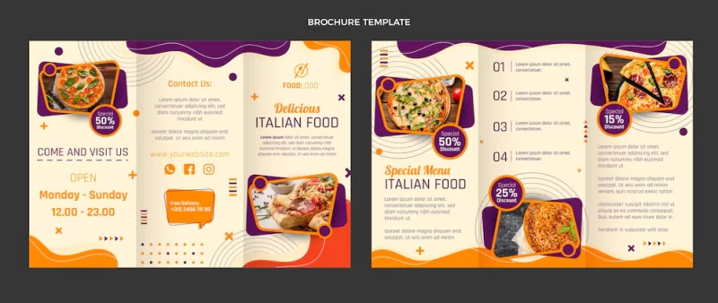 Flat italian food trifold brochure template Free Vector