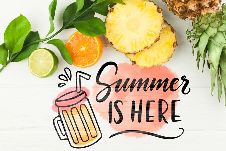 Flat Lay Summer Mockup With Copyspace Tropical Fruits 23 2148171861