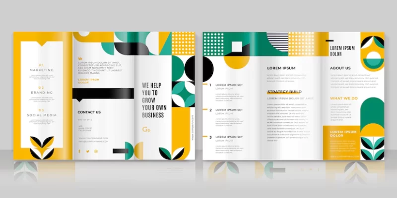 Flat mosaic trifold brochure template Free Vector