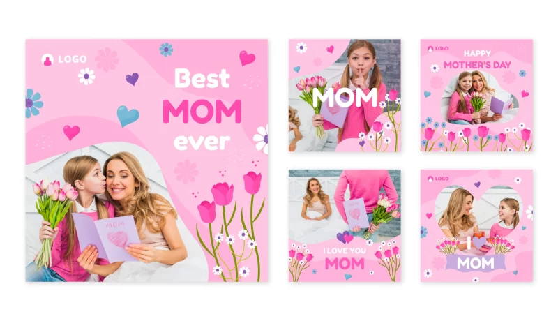 Flat mother’s day instagram posts collection Free Vector