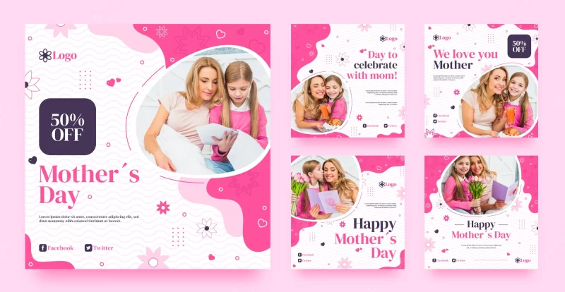 Flat mother’s day Instagram posts collection Premium Vector