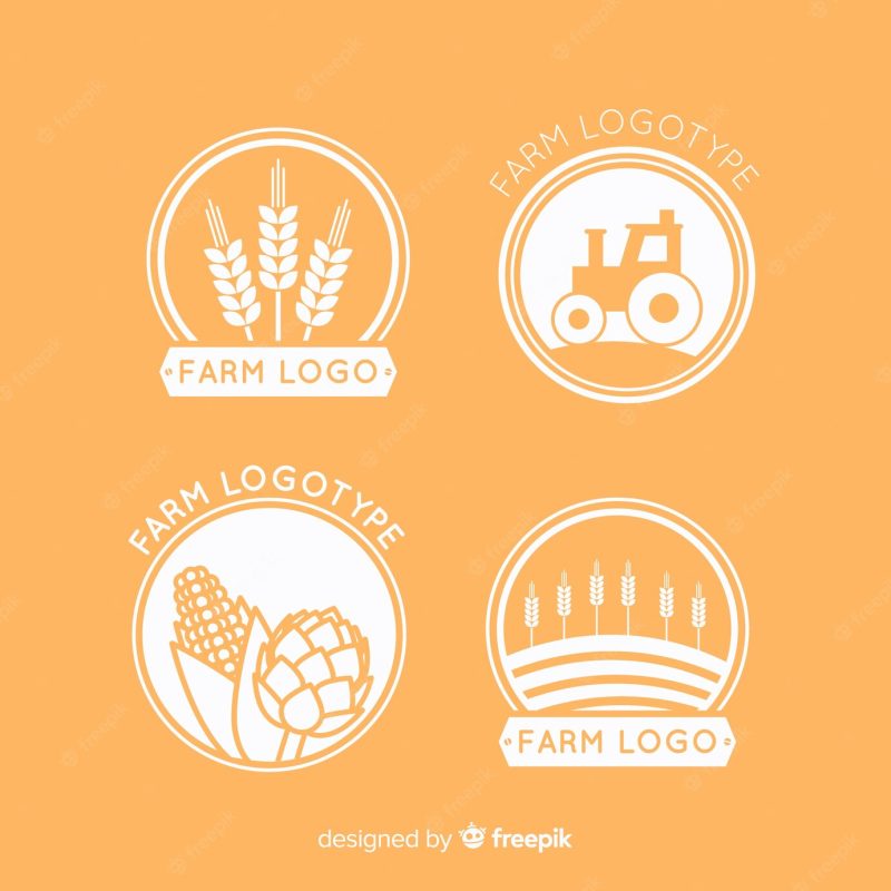 Flat orange farm logo collection Free Vector