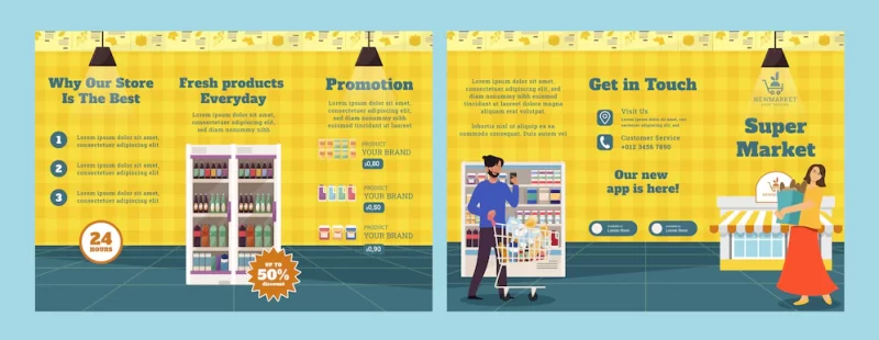 Flat supermarket brochure template Free Vector