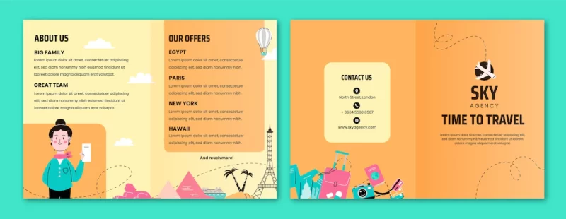 Flat travel agency brochure template Free Vector