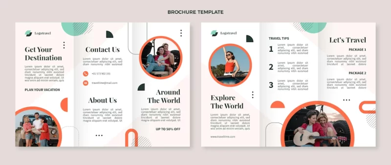 Flat travel trifold brochure template Free Vector
