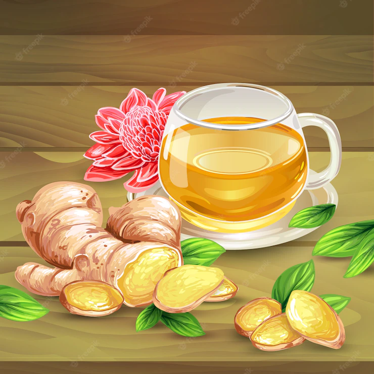 Ginger Tea Vector Composition Wooden Background 1441 618