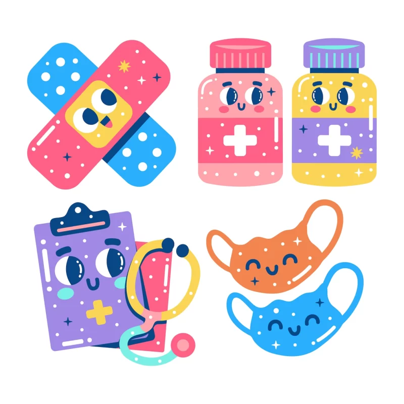Glitzy medical and health stickers Free Vector Glitzy medical and health stickers Free Vector