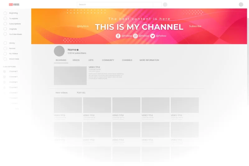 Gradient abstract youtube banner design Free Vector